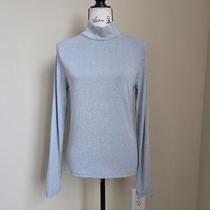 J.Crew Top Womens L Silver Metallic Mock Neck Lightweight Stretch